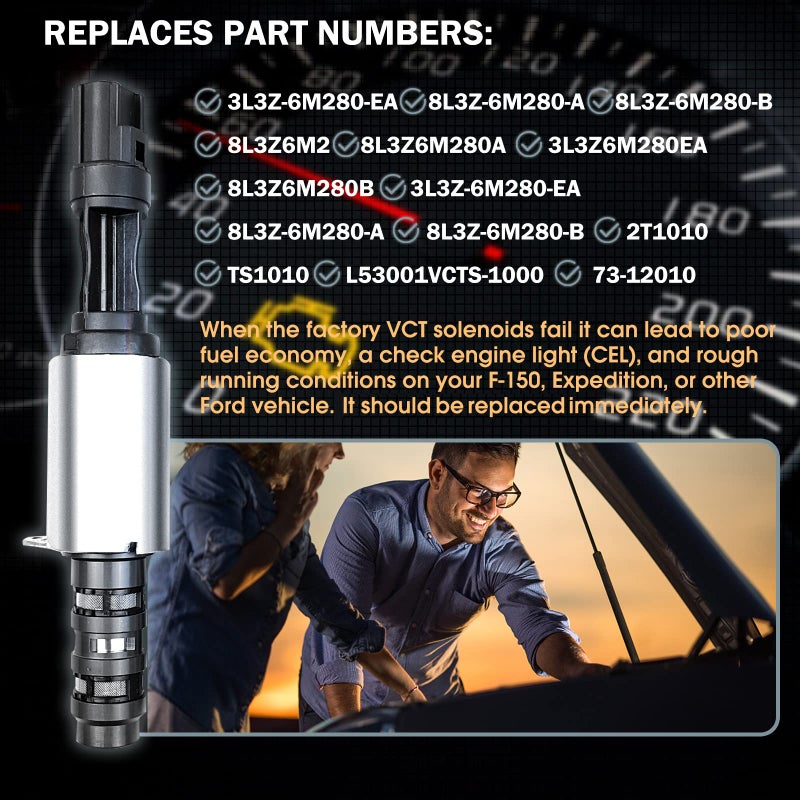 VOBRAMY Dade 2 Set VCT Camshaft Variable Valve Timing Solenoid Set Compatible with Ford 3V 5.4L 4.6L F150 F250 F350 LINCOLN MERCURY (6 PCS) 2 Solenoids + 2 Seals + 2 Screws - Image 4